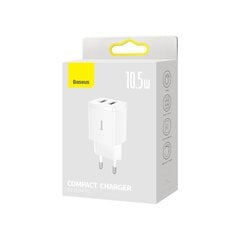 Laadija Baseus Compact Charger 2U 10.5W 2xUSB valge CCXJ010201 hind ja info | Mobiiltelefonide laadijad | kaup24.ee