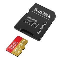 SANDISK EXTREME microSDXC 64 GB 170/80 MB/s UHS-I U3 ActionCam memory card (SDSQXAH-064G-GN6AA) цена и информация | Карты памяти | kaup24.ee