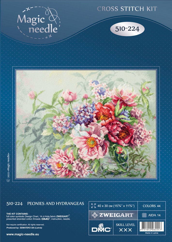 Tikkimiskomplekt Magic Needle "Peonies and Hydrangeas" 510-224 hind ja info | Tikkimistarvikud | kaup24.ee