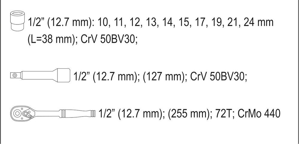 Peade ja mutrivõtmete komplekt YATO YT-38671 | 12 tk. цена и информация | Käsitööriistad | kaup24.ee