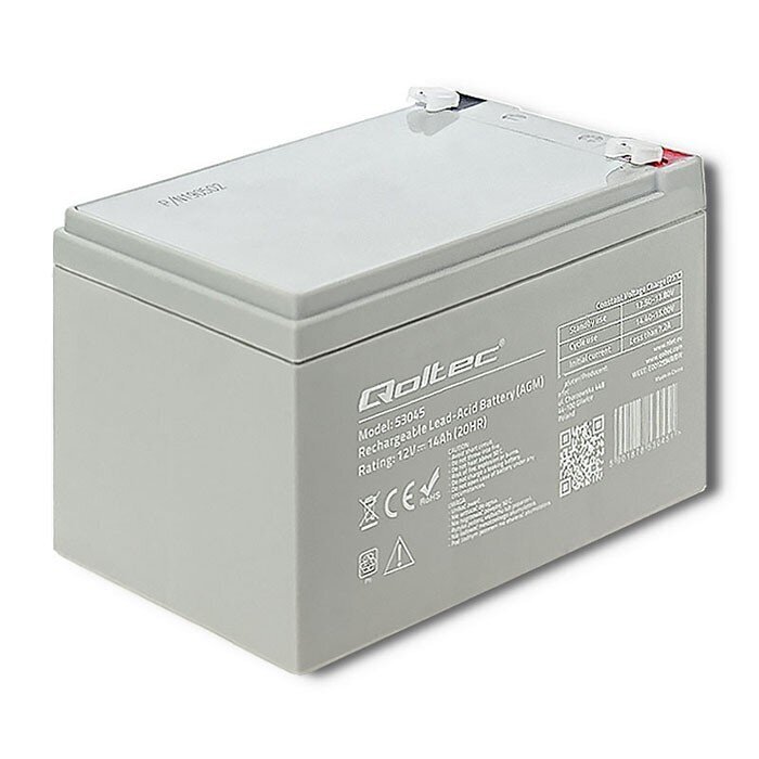 Qoltec 53045 AGM battery | 12V | 14Ah | max. 210A hind ja info | Puhvertoiteallikad (UPS) | kaup24.ee