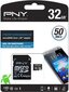 PNY SDU32GPER50-EF, micro SDHC 32GB (+ SD adapter) hind ja info | Mobiiltelefonide mälukaardid | kaup24.ee