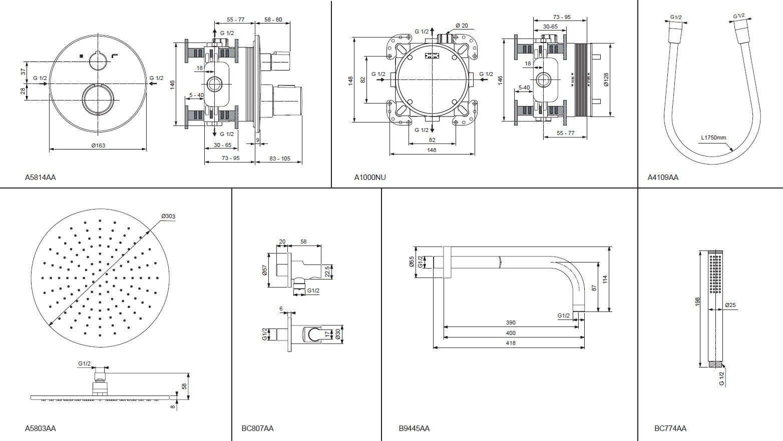 Peidetud dušikomplekt Ideal Standard, Ceratherm 100, Silk Black must matt A7573XG цена и информация | Komplektid ja dušipaneelid | kaup24.ee