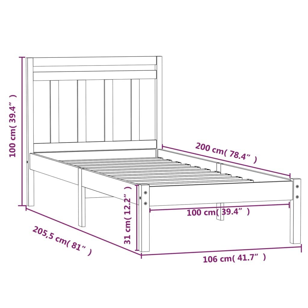 vidaXL voodiraam, valge, männipuit, 100 x 200 cm hind ja info | Voodid | kaup24.ee