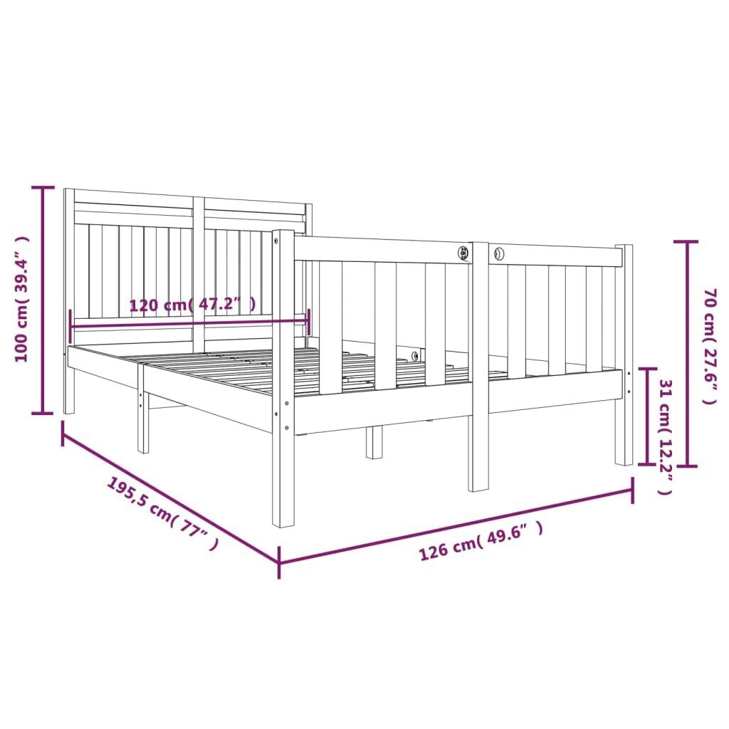 vidaXL voodiraam, must, täispuit, 120 x 190 cm цена и информация | Voodid | kaup24.ee