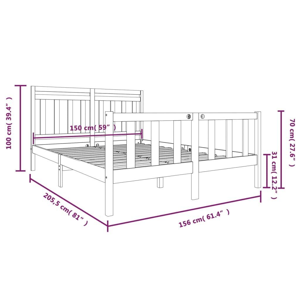 vidaXL voodiraam, meepruun, täispuit, 150 x 200 cm hind ja info | Voodid | kaup24.ee