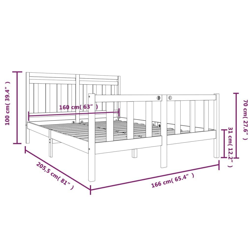 vidaXL voodiraam, valge, täispuit, 160 x 200 cm hind ja info | Voodid | kaup24.ee