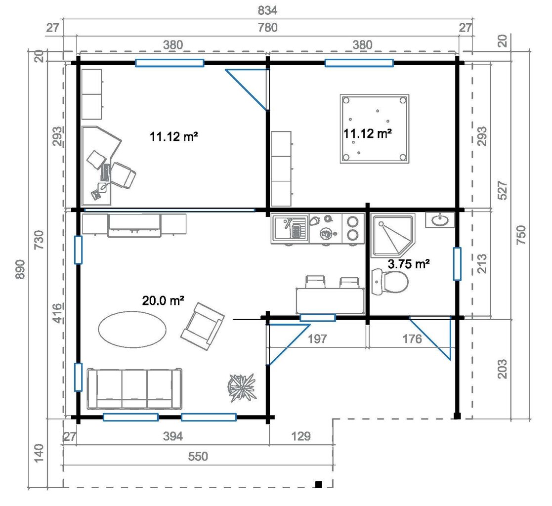 Suvemaja Kange 46,6m² + magamiskorrus 19,5m², 70mm freespalgist hind ja info | Kuurid ja aiamajad | kaup24.ee