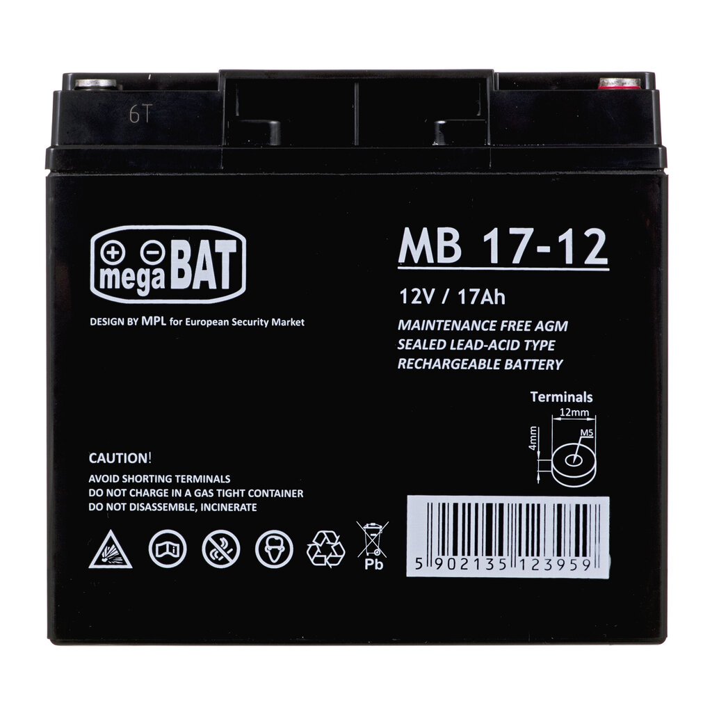 MPL megaBAT MB 17-12 UPS battery Lead-acid accumulator VRLA AGM Maintenance-free 12 V 17 Ah Black цена и информация | Akud | kaup24.ee