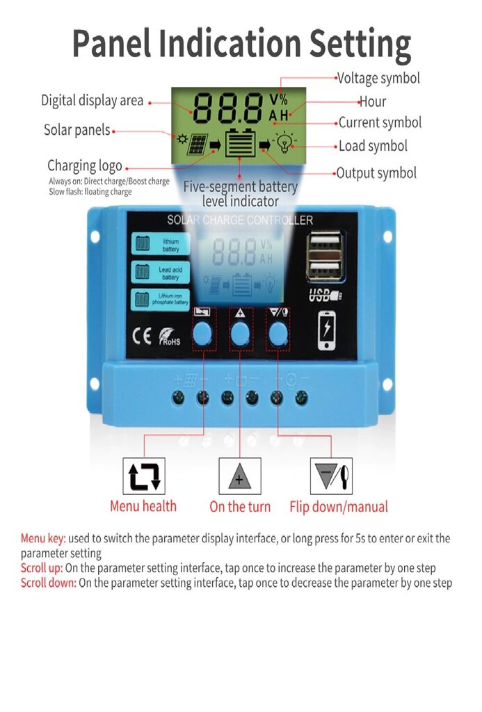 PWM päikeseenergia laadimise kontroller 10A цена и информация | Akupangad | kaup24.ee