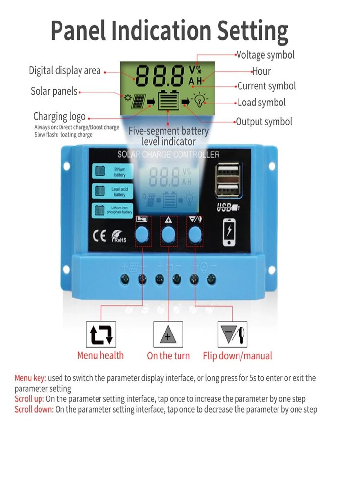 PWM päikeseenergia laadimise kontroller 20A цена и информация | Akupangad | kaup24.ee
