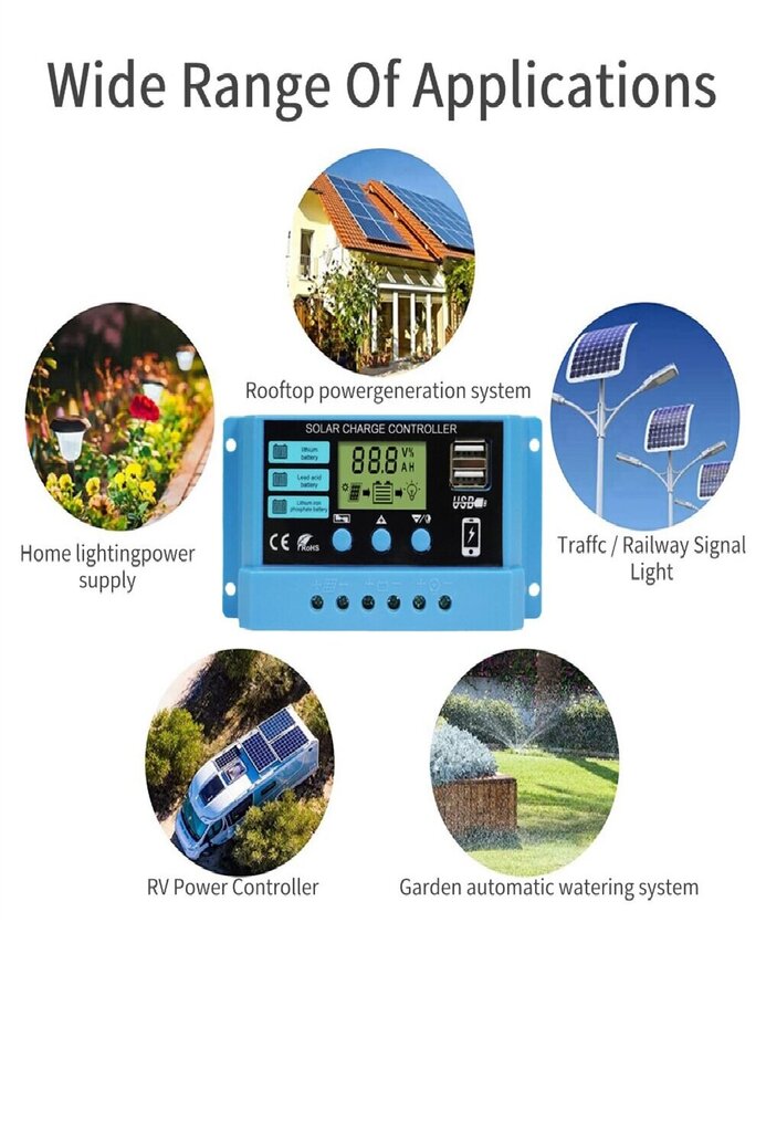 PWM päikeseenergia laadimise kontroller 20A цена и информация | Akupangad | kaup24.ee