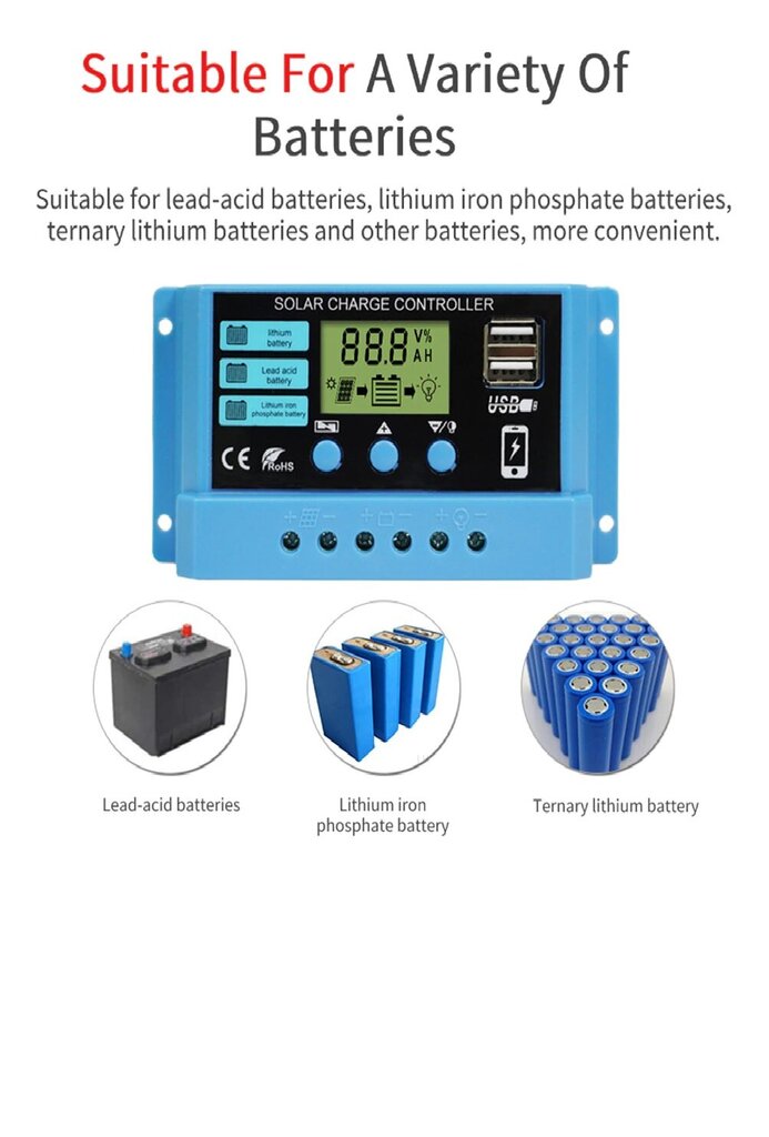 PWM päikeseenergia laadimise kontroller 30A hind ja info | Akupangad | kaup24.ee