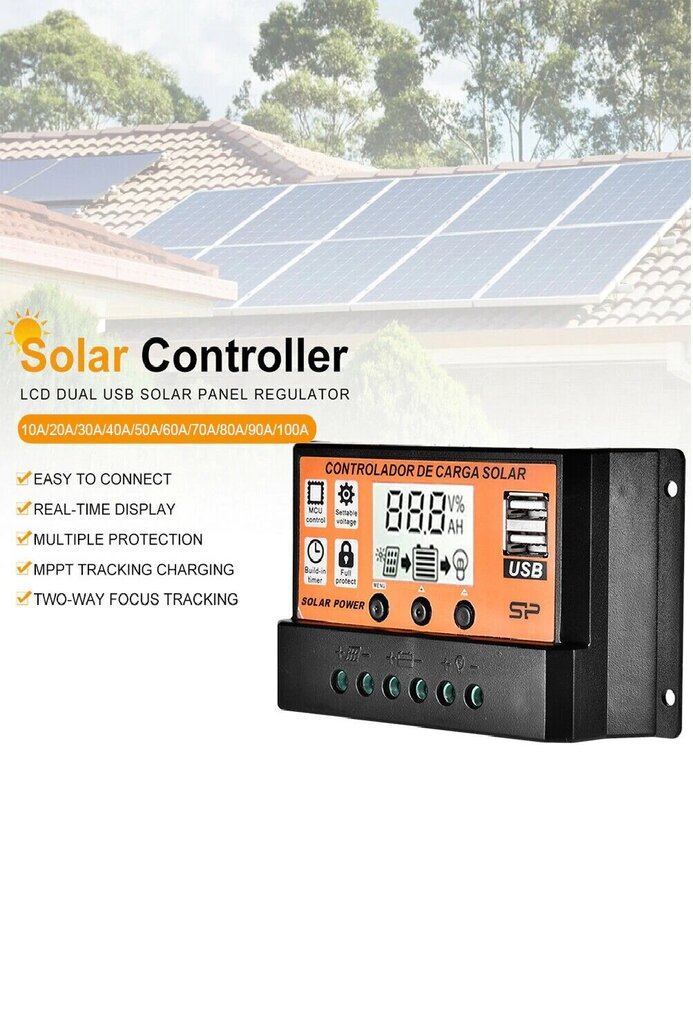 12V/24V MPPT/PWM päikeseenergia laadimise kontroller 100A hind ja info | Akupangad | kaup24.ee
