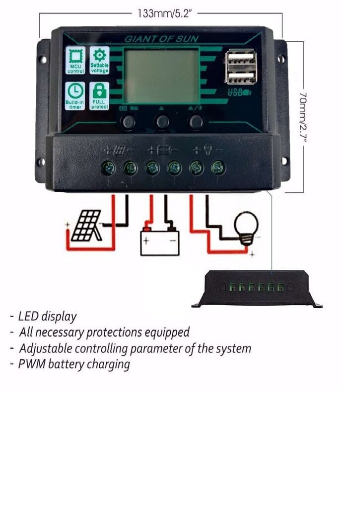 100A päikeseenergia päikeseenergia laadimiskontroller topelt USB 12V/24V цена и информация | Akupangad | kaup24.ee