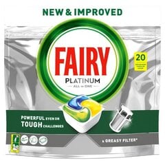 Automaatnõudepesumasina kapslid Fairy Platinum Lemon, 20 tk. x 2 tk. pakett цена и информация | Средства для мытья посуды | kaup24.ee