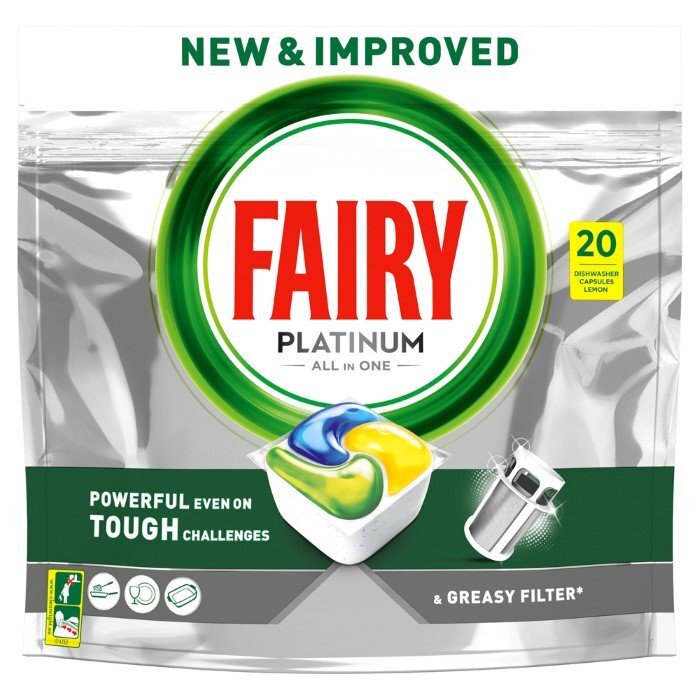 Automaatnõudepesumasina kapslid Fairy Platinum Lemon, 20 tk. x 2 tk. pakett цена и информация | Nõudepesuvahendid | kaup24.ee