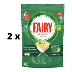 Automaatnõudepesumasina kapslid Fairy All in One Lemon, 56 tk. x 2 tk. pakett цена и информация | Средства для мытья посуды | kaup24.ee