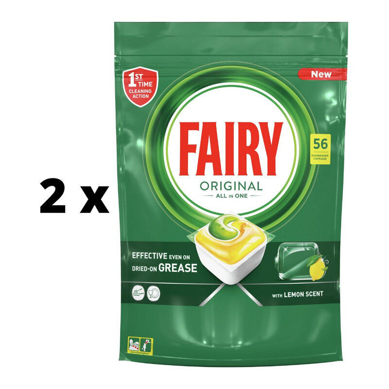 Automaatnõudepesumasina kapslid Fairy All in One Lemon, 56 tk. x 2 tk. pakett цена и информация | Nõudepesuvahendid | kaup24.ee