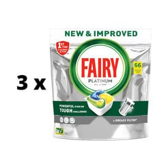 Капсулы для посудомоечных машин Fairy Platinum Lemon, 66 шт. х 3 шт. упаковка цена и информация | Средства для мытья посуды | kaup24.ee