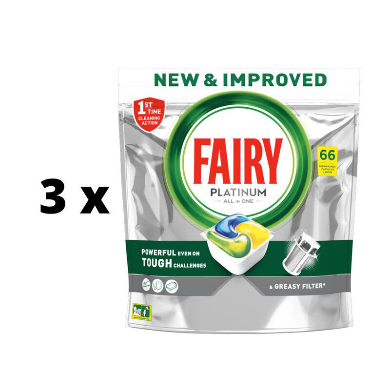 Automaatnõudepesumasina kapslid Fairy Platinum Lemon, 66 tk. x 3 tk. pakett цена и информация | Nõudepesuvahendid | kaup24.ee