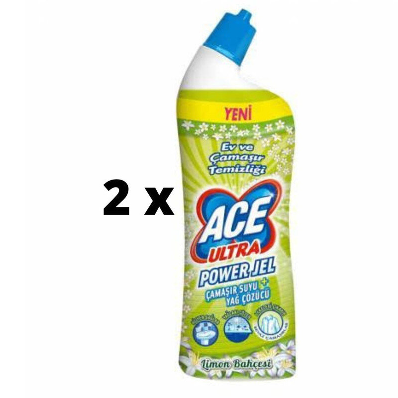 Geel vannitoapuhastusvahend Ace Ultra Power Lemon, 750ml x 2 tk. pakett hind ja info | Puhastusvahendid | kaup24.ee