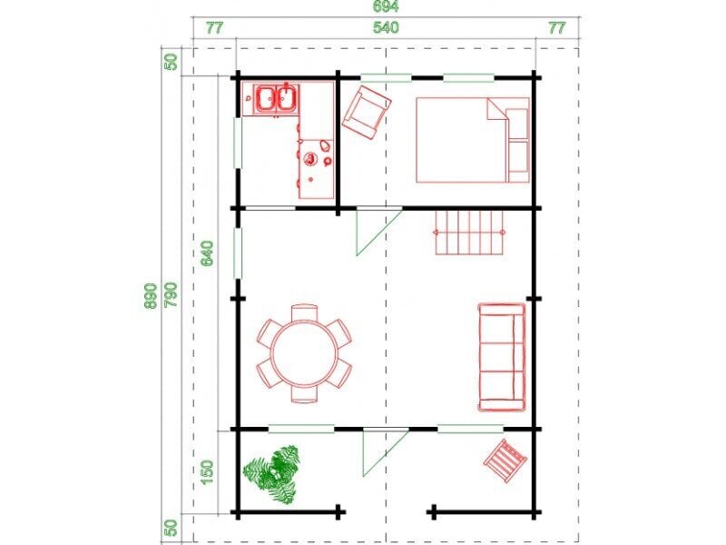 Suvemaja Kanada 36 m² + magamiskorrus 12 m² + terrass 7,4 m² 70 mm freespalgist hind ja info | Kuurid ja aiamajad | kaup24.ee