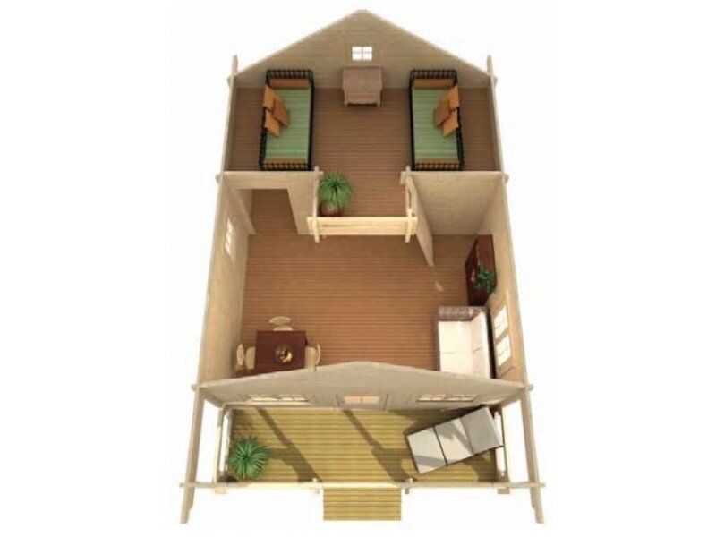 Suvemaja Kanada 36 m² + magamiskorrus 12 m² + terrass 7,4 m² 70 mm freespalgist hind ja info | Kuurid ja aiamajad | kaup24.ee