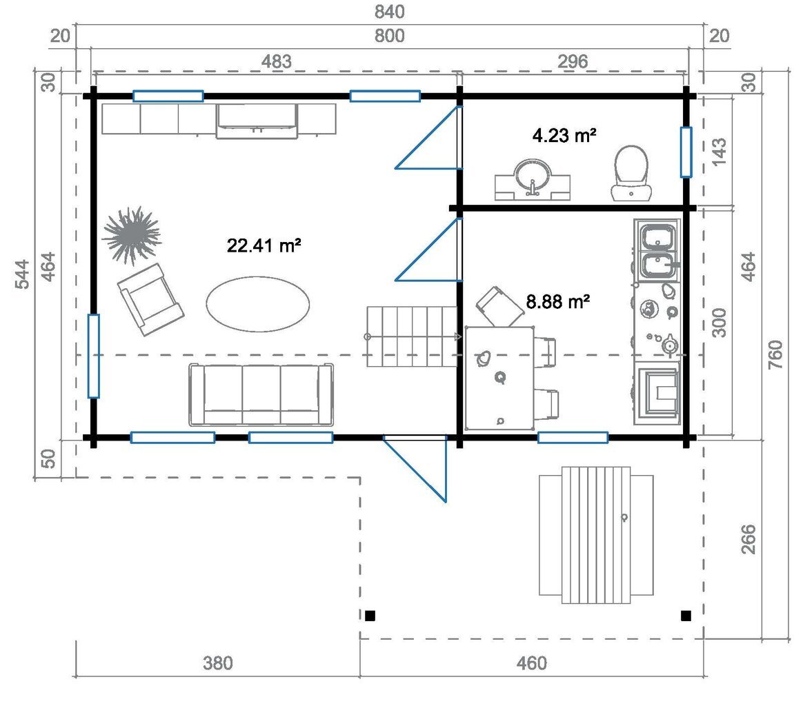 Suvemaja Eura 35,4m², 3 toa, ärklikorruse ja terrassiga hind ja info | Kuurid ja aiamajad | kaup24.ee