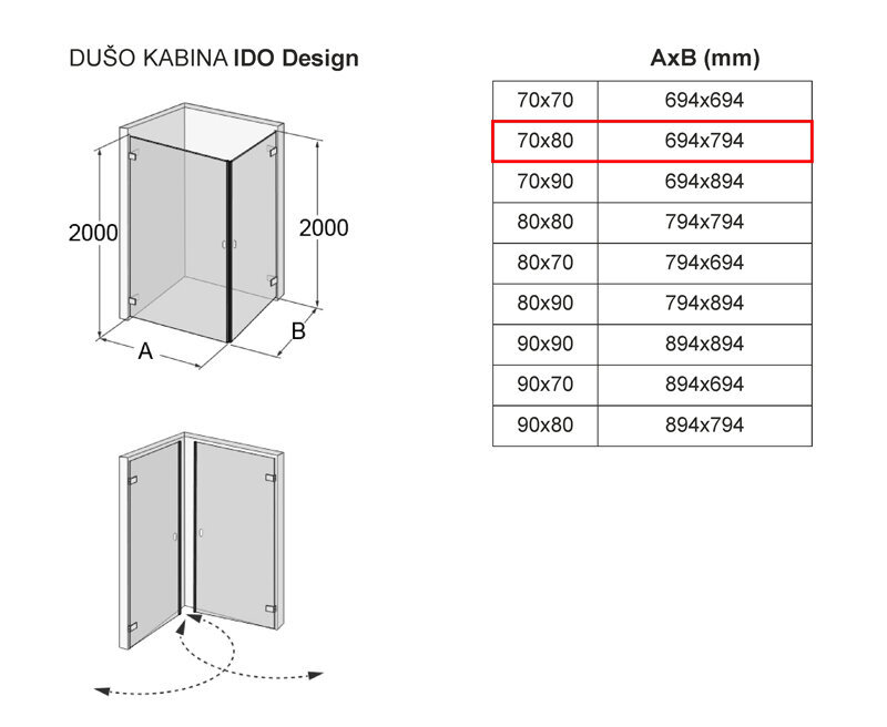 Dušikabiin IDO Design, 70x80 цена и информация | Dušikabiinid | kaup24.ee