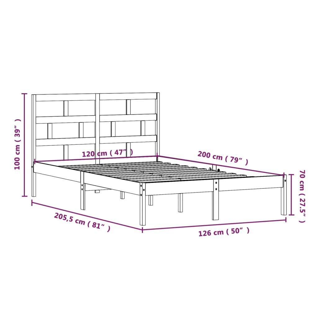 vidaXL voodiraam, meekarva, täismännipuit, 120 x 200 cm hind ja info | Voodid | kaup24.ee