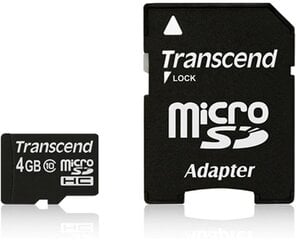 Transcend 4GB microSDHC + Adapter hind ja info | Mobiiltelefonide mälukaardid | kaup24.ee