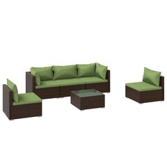 Садовый комплект мебели с подушками, 6 частей, коричневый цена и информация | Комплекты уличной мебели | kaup24.ee