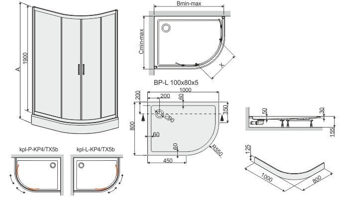 Nurga dušikabiin Sanplast TX KP4/TX5b/L 80x100s, profiil valge, läbipaistev klaas W0, alusega цена и информация | Dušikabiinid | kaup24.ee