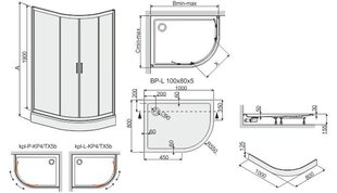 Nurga dušikabiin Sanplast TX KP4/TX5b/L 80x100s, profiil läikiv hõbedane, läbipaistev klaas W0, alusega цена и информация | Душевые кабины | kaup24.ee