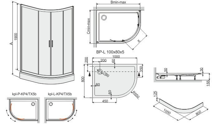 Nurga dušikabiin Sanplast TX KP4/TX5b/L 80x120s, profiil matt hõbedane, dekoreeritud klaas cora, alusega цена и информация | Dušikabiinid | kaup24.ee