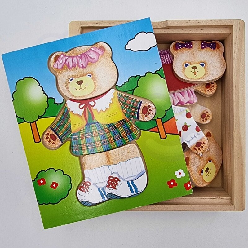 Puidust puzzle - Riieta tüdruku karu riietus hind ja info | Imikute mänguasjad | kaup24.ee