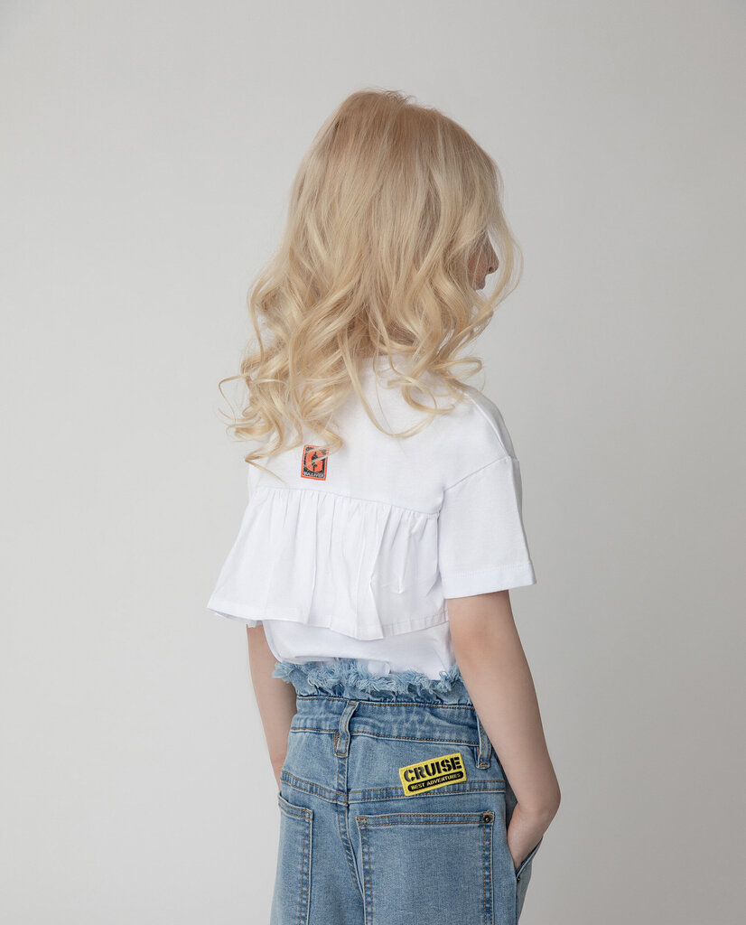 Tüdrukute T-särk trüki ja rüüsidega Gulliver, valge hind ja info | Tüdrukute särgid | kaup24.ee