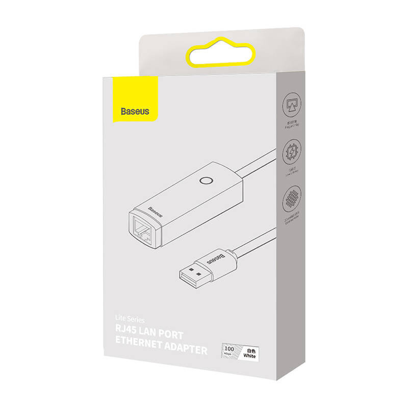 Adapter Baseus Lite Series USB to RJ45 network, 100Mbps (white) цена и информация | USB jagajad, adapterid | kaup24.ee