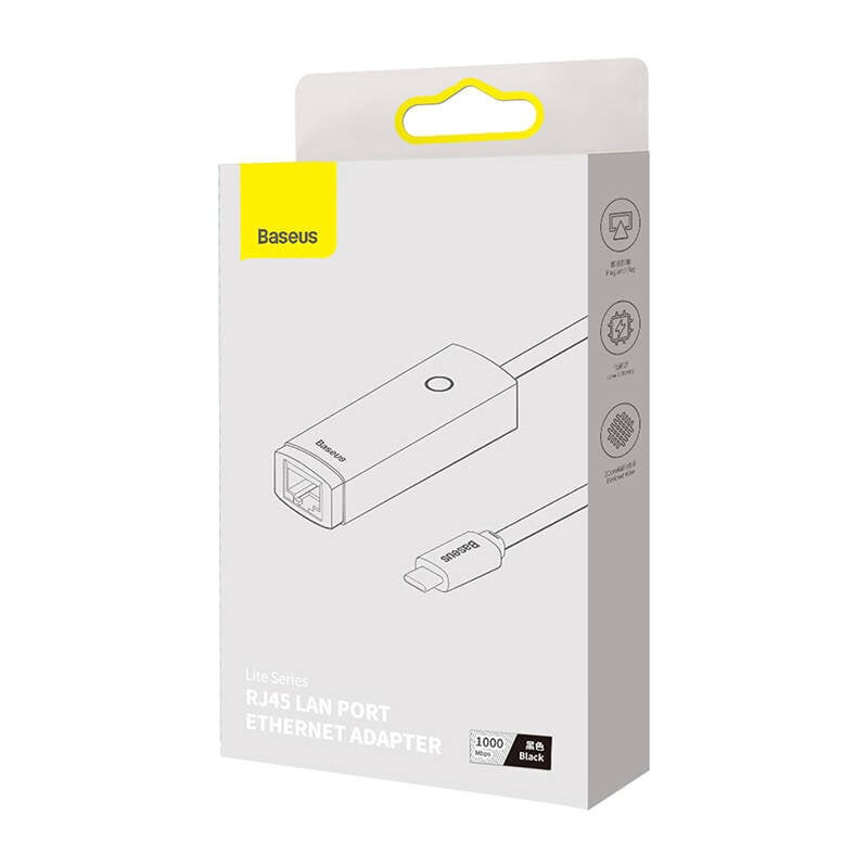 Adapter Baseus Lite Series USB-C to RJ45 network (black) цена и информация | USB jagajad, adapterid | kaup24.ee