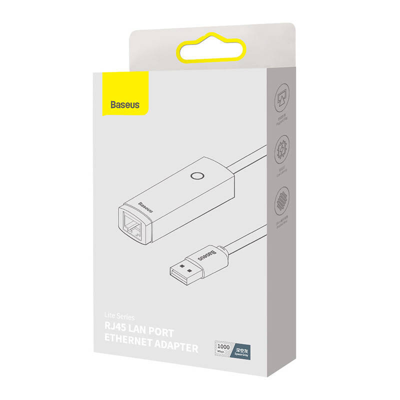 Adapter Baseus Lite Series USB to RJ45 network, 1000Mbps (gray) цена и информация | USB jagajad, adapterid | kaup24.ee