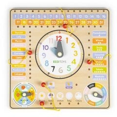 Puidust õppekell-kalender Ecotoys цена и информация | Развивающие игрушки | kaup24.ee