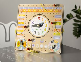 Puidust õppekell-kalender Ecotoys цена и информация | Развивающие игрушки | kaup24.ee