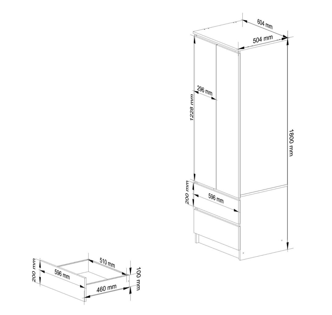 Riidekapp NORE Star S60, valge/hall hind ja info | Kapid | kaup24.ee