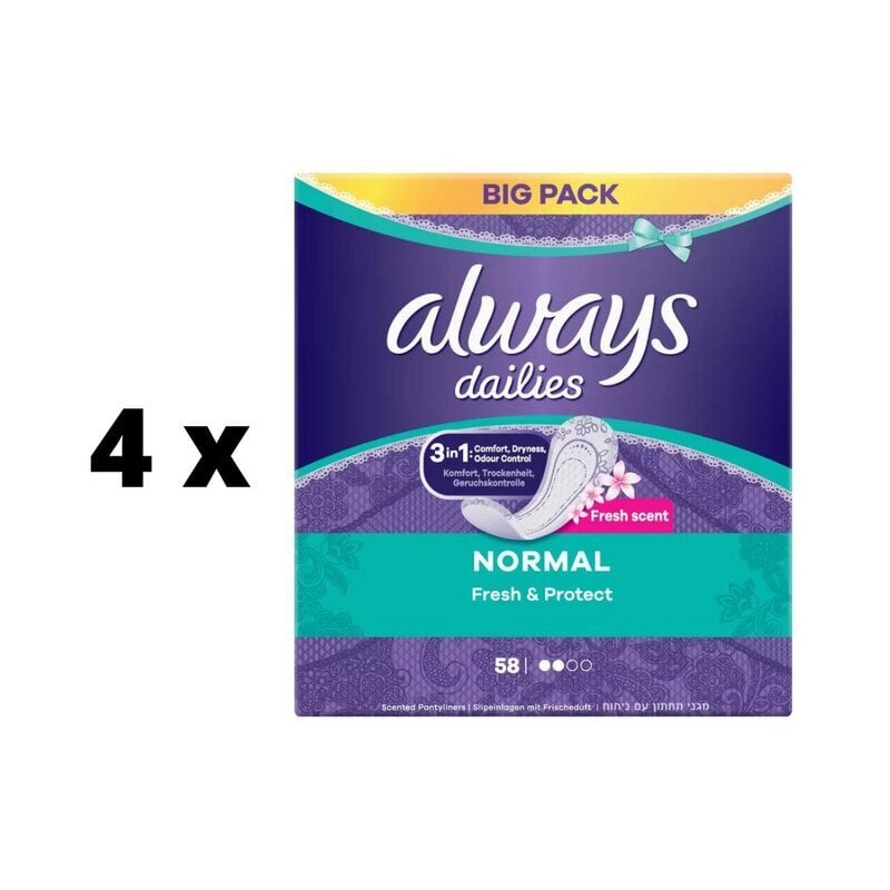 Hügieenipadjad ALWAYS Normal Deo, 58 tk x 4 tk pakendis цена и информация | Tampoonid, hügieenisidemed, menstruaalanumad | kaup24.ee