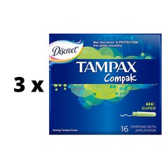 Tampoonid TAMPAX Compak Super, 16 tk x 3 tk hind ja info | Tampoonid, hügieenisidemed, menstruaalanumad | kaup24.ee