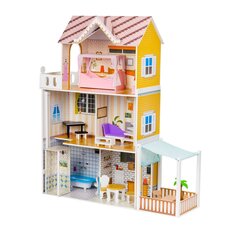 Деревянный кукольный домик с мебелью и светодиодной подсветкой Ecotoys, W06A412 цена и информация | Игрушки для девочек | kaup24.ee