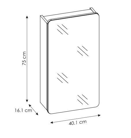 Vannitoa peegelkapp 40x75x16 cm ARUBA цена и информация | Vannitoakapid | kaup24.ee