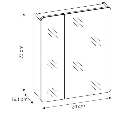 Vannitoa peegelkapp 60x75x16 cm ARUBA цена и информация | Vannitoakapid | kaup24.ee