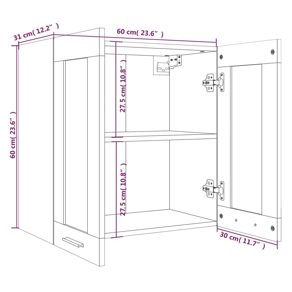 vidaXL klaasustega köögikapp, pruun tamm, 60x31x60 cm, tehispuit цена и информация | Köögikapid | kaup24.ee